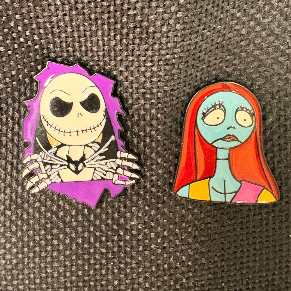 Jack and Sally Enamel Pins. Halloween